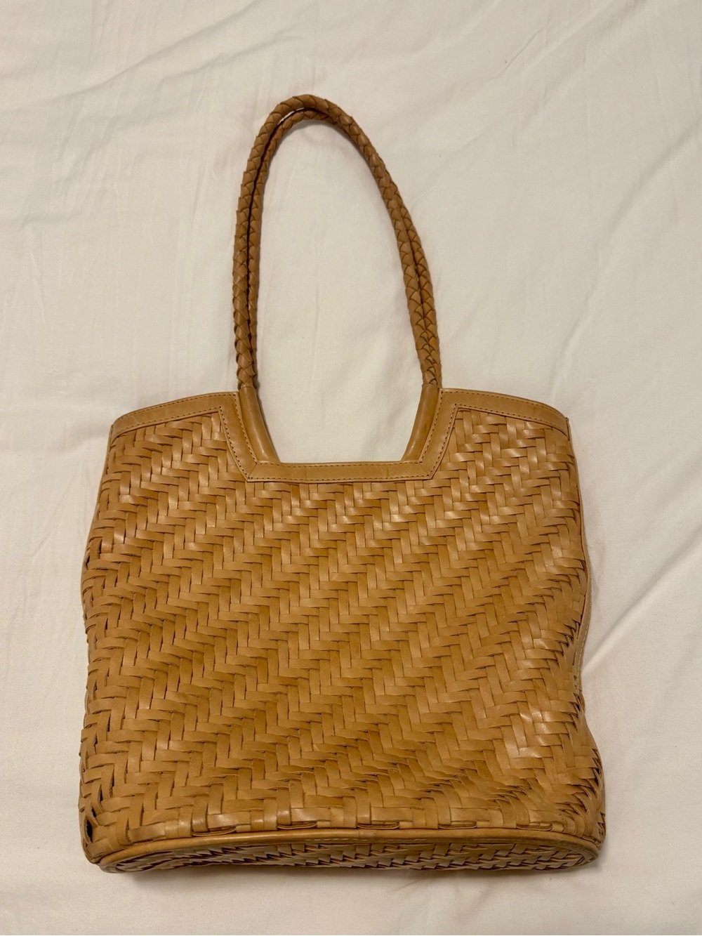 Woven Shoulder Tote in Natural Tan - Picture 7 of 9